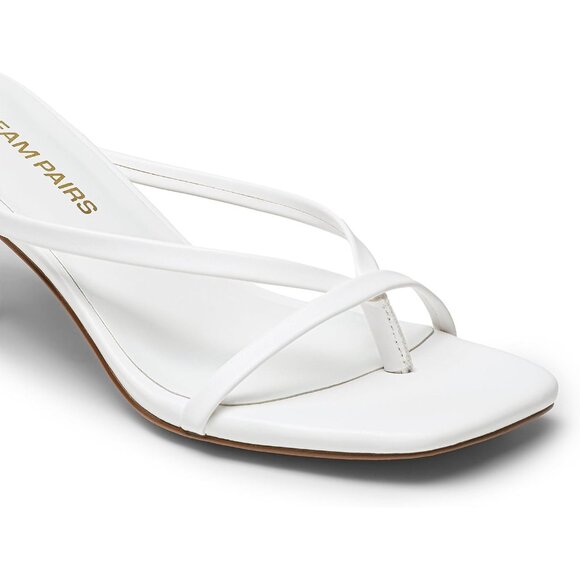 Dream Pairs Women White Faux Leather Open Square Toe Thong Heeled Sandals - Picture 5 of 7